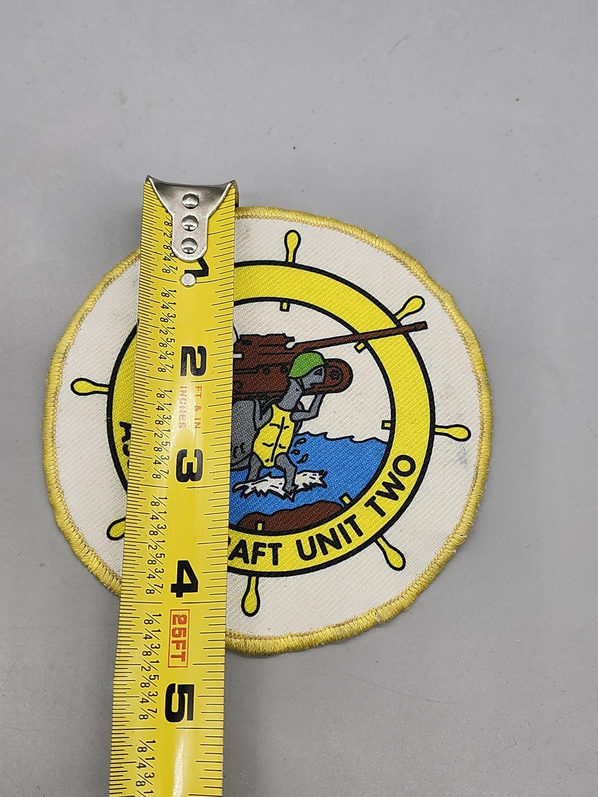 US Navy Assault Craft Unit Two Patch Round White Yellow Ship Wheel Embroidered