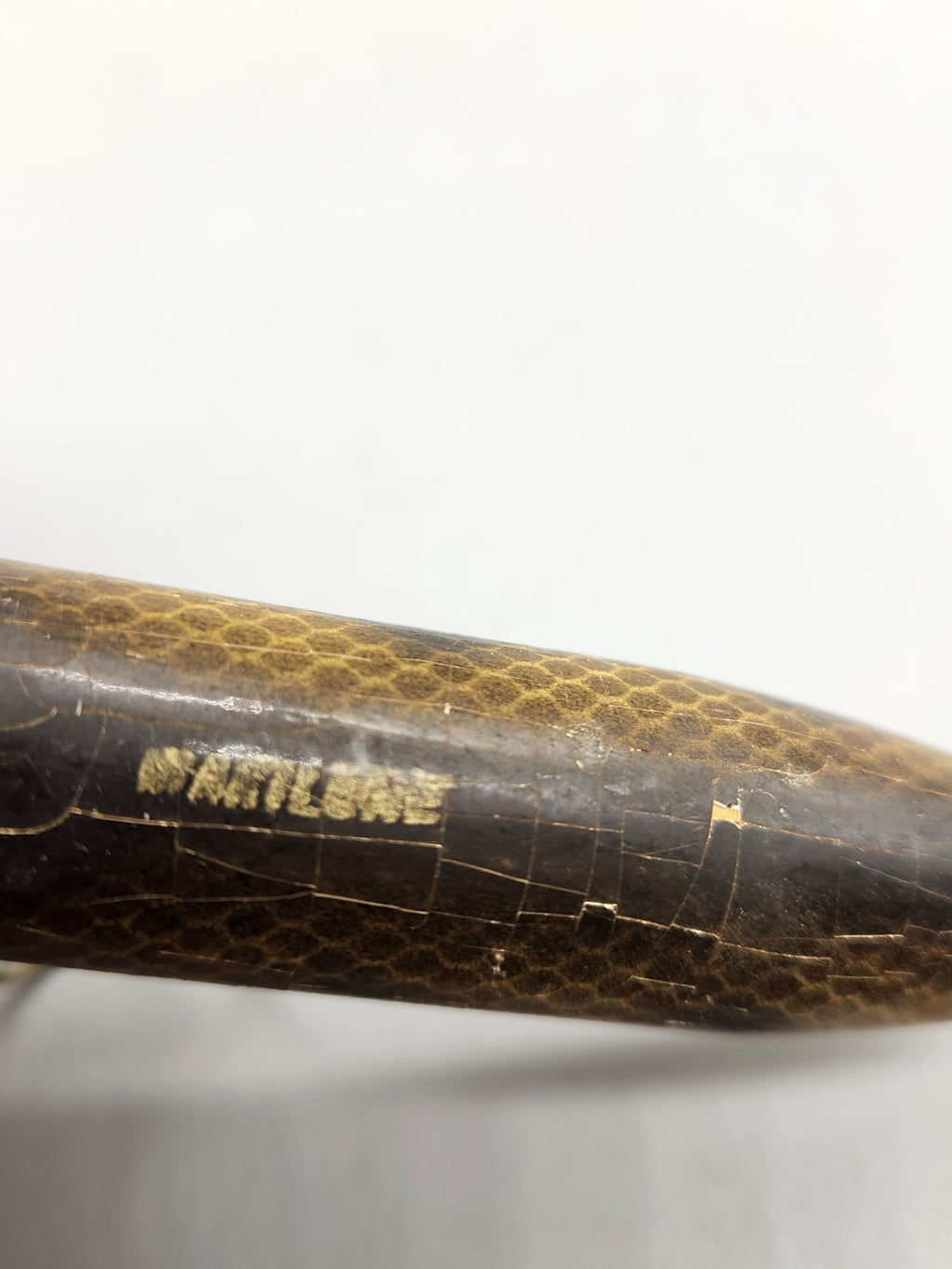 Vintage Artlure Wooden Fishing Lure Crackle Finish Black Gold Dual Treble Hooks