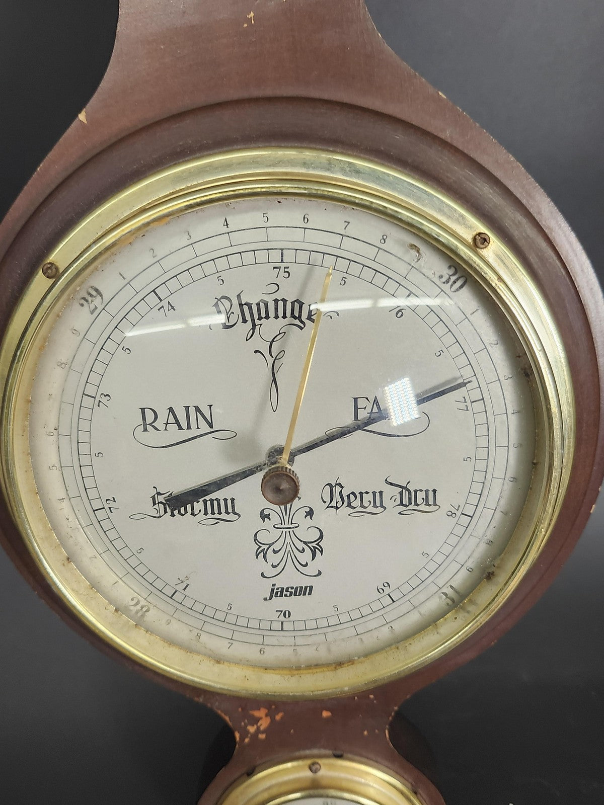 Vintage Jason Wall Barometer Thermometer Hygrometer Brown Wood Weather Decor