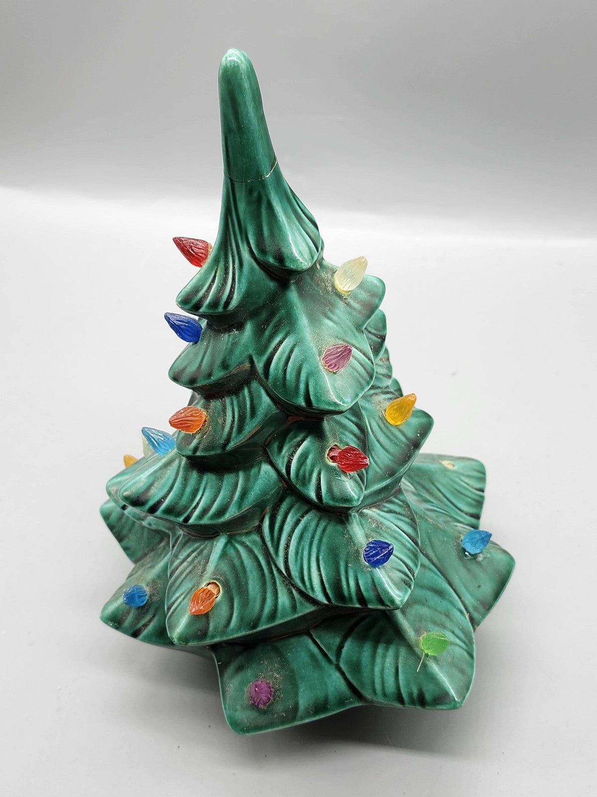 Vintage 1974 GARE Inc Green Ceramic Christmas Tree Figurine Medium Lights Bulbs