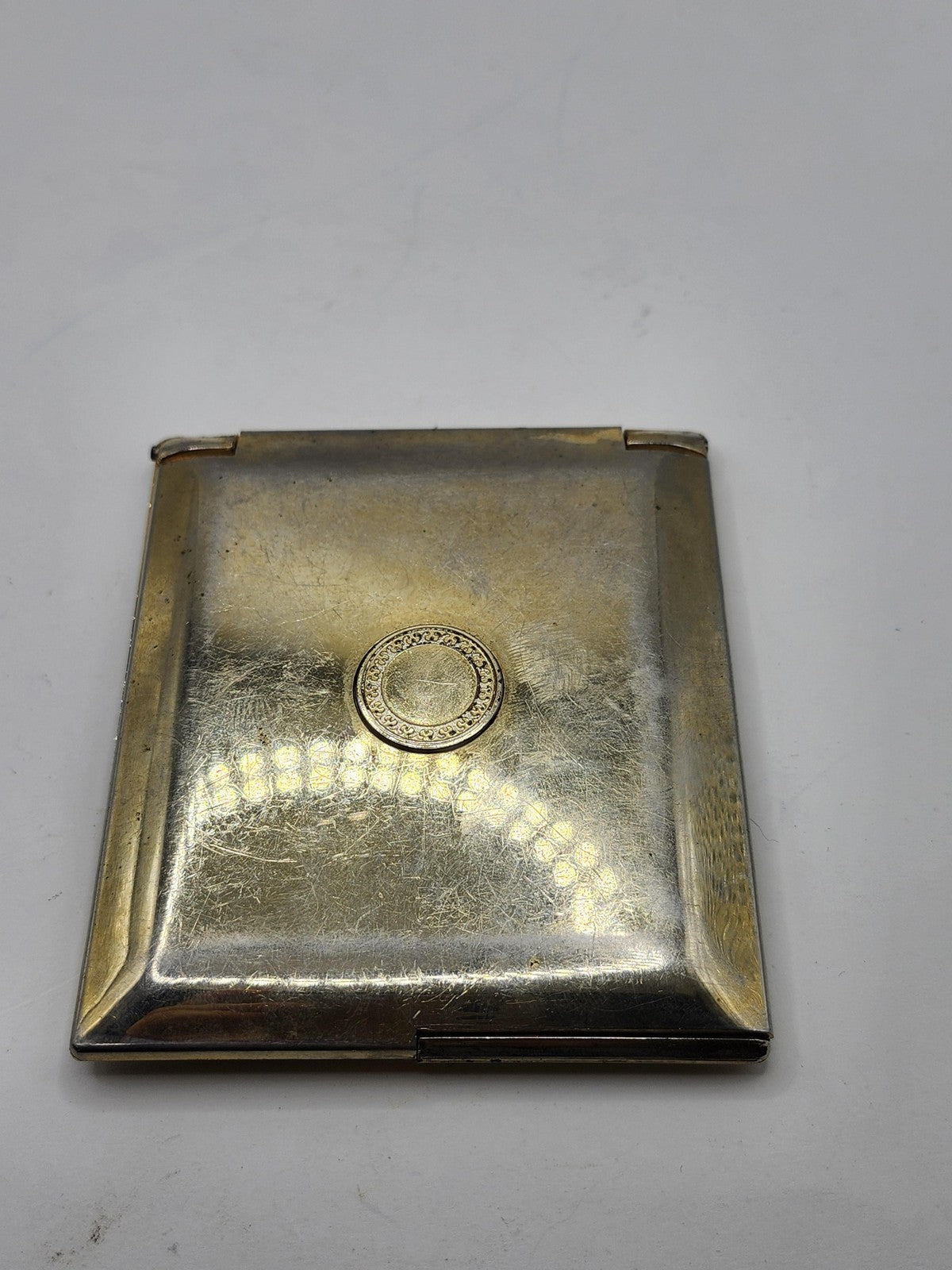 Vintage Square Compact Mirror Gold Tone Metal Double Folding Vanity Case Decor