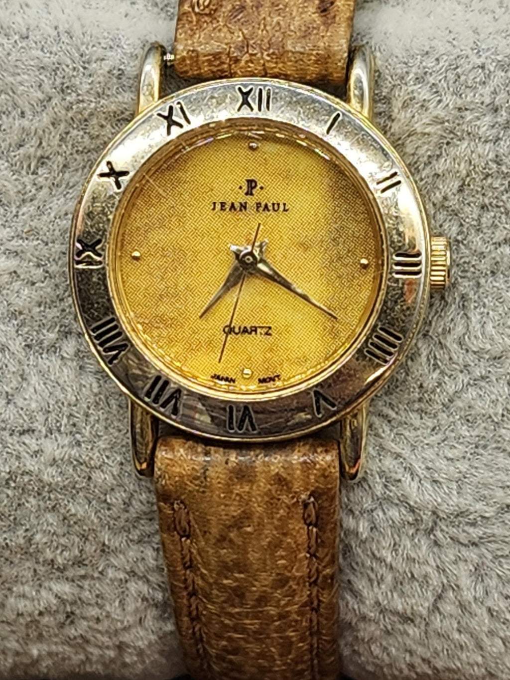 Jean Paul Watch Womens Gold Tone Roman Bezel Quartz Leather Band Parts Repair
