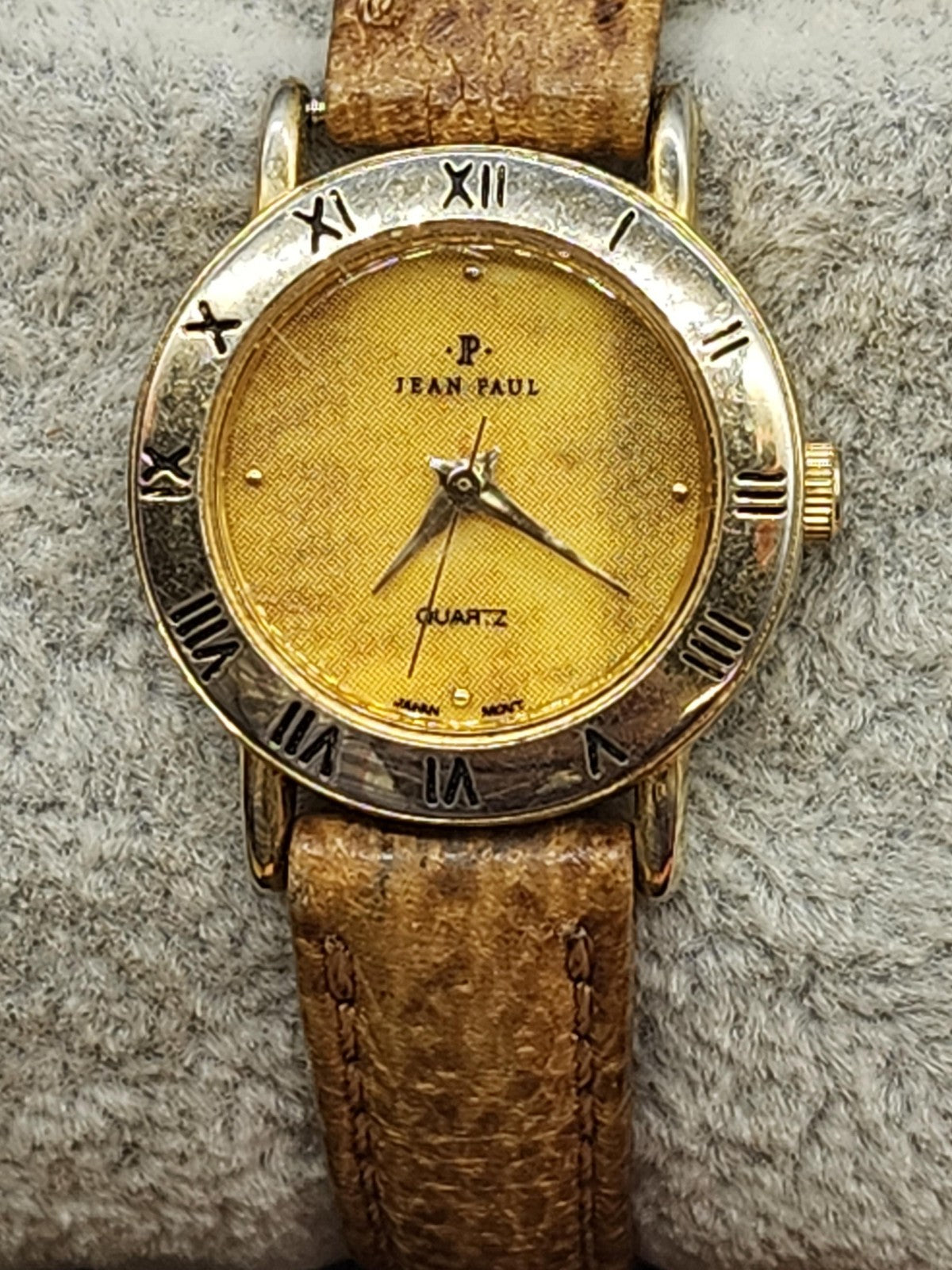 Jean Paul Watch Womens Gold Tone Roman Bezel Quartz Leather Band Parts Repair