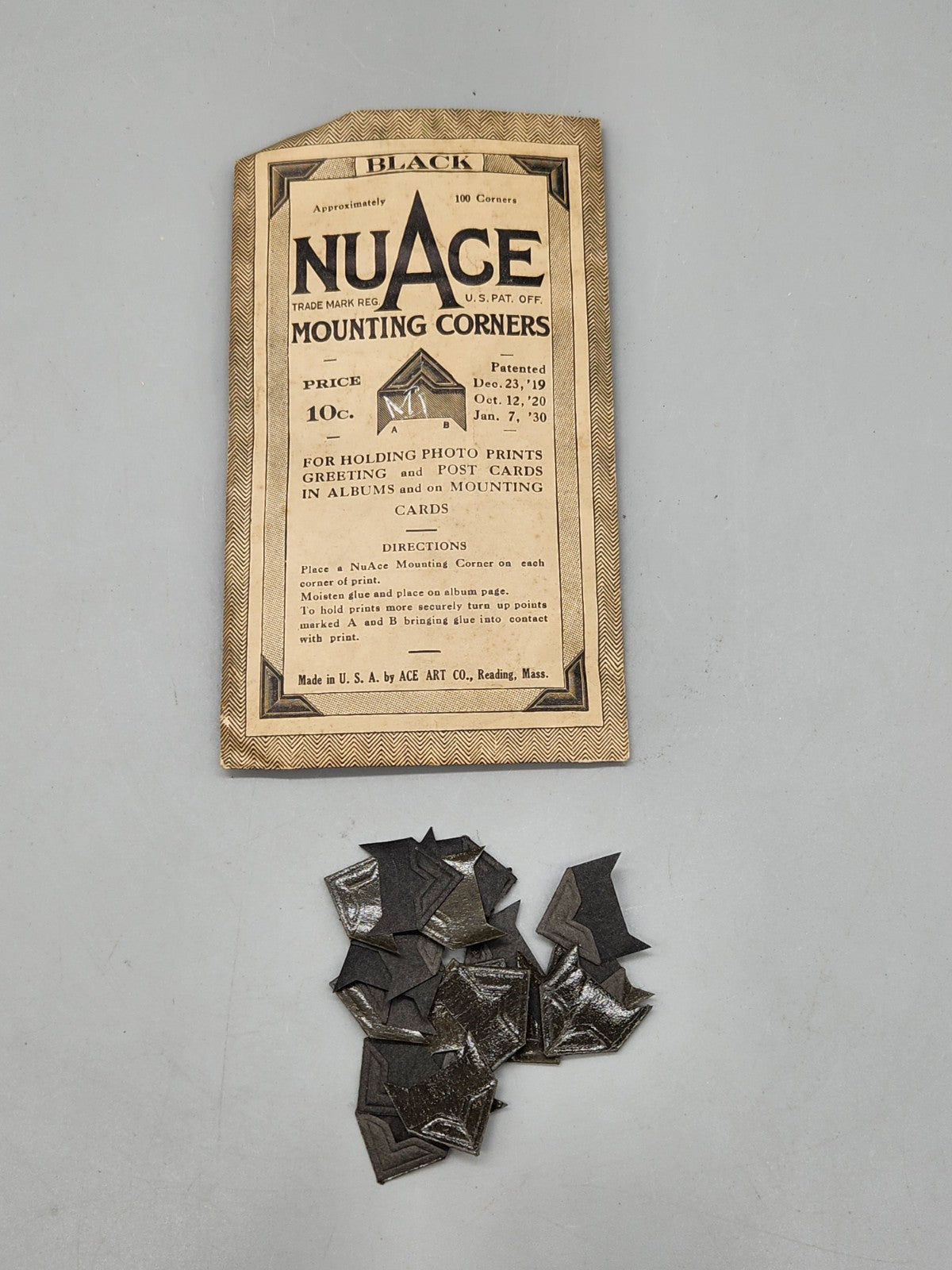 Vintage NuAce Black Mounting Corners Original Packet Photo Album Ephemera USA