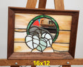 Vintage Stained Glass Leaf Panel Mirror Accent Wood Frame 16x12