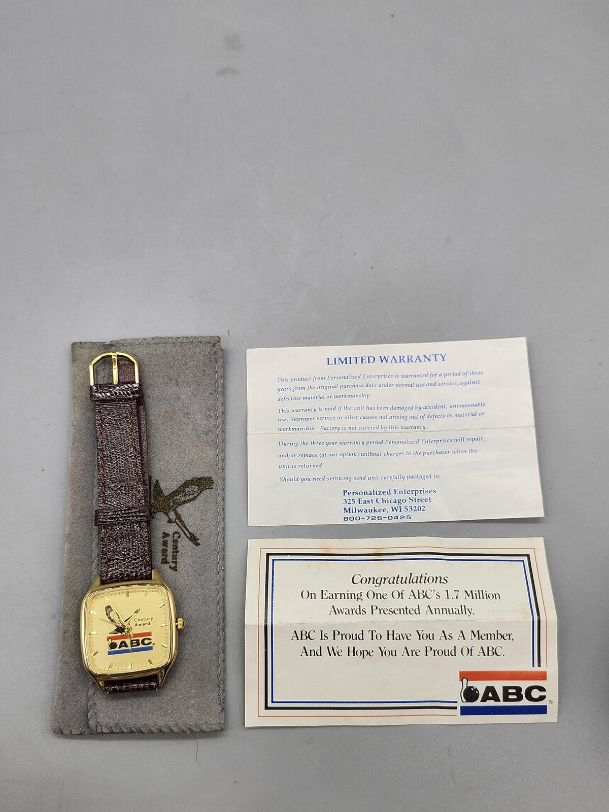Personalized Enterprises Watch Mens ABC Century Award Gold Quartz Leather Parts