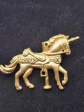 Gold Tone Unicorn Carousel Horse Brooch Pin White Rhinestone Jewelry Cute Gift
