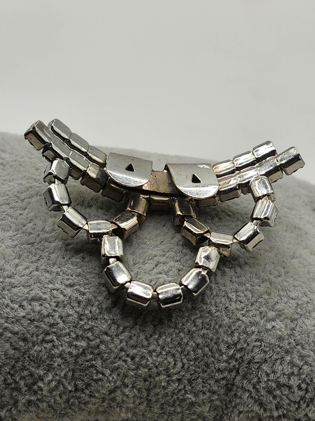 Vintage Rhinestone Dress Clip Silver Tone Crown Shape Costume Jewelry Women