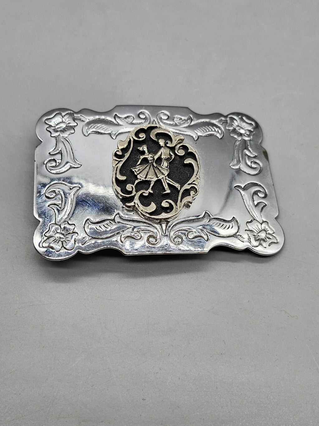 Lady Medallion Belt Buckle Mens Silver Metal Western Rectangular Floral Scroll