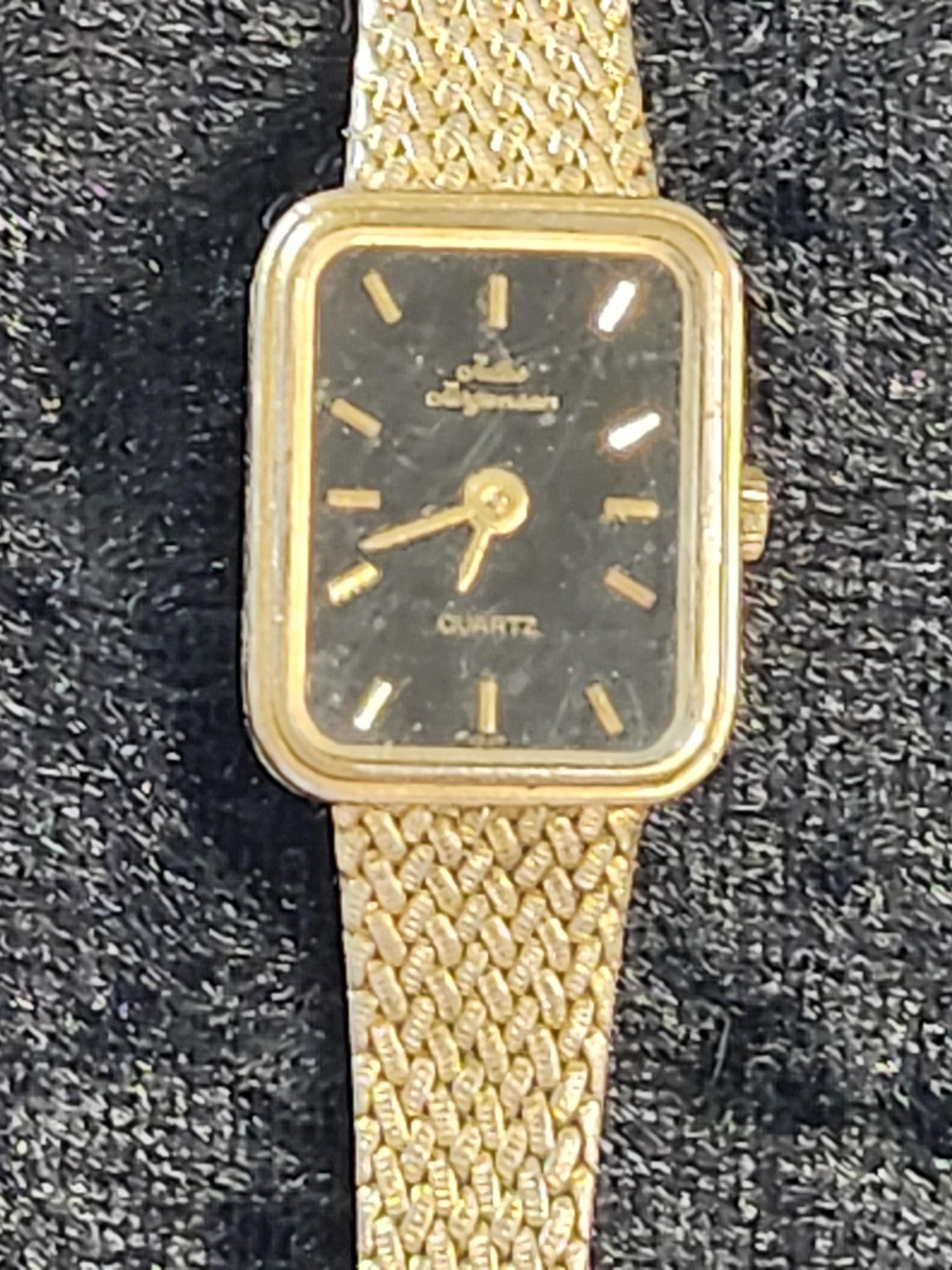 Jules Jurgensen Watch Womens Gold Tone Black Dial Quartz Analog Parts Repair