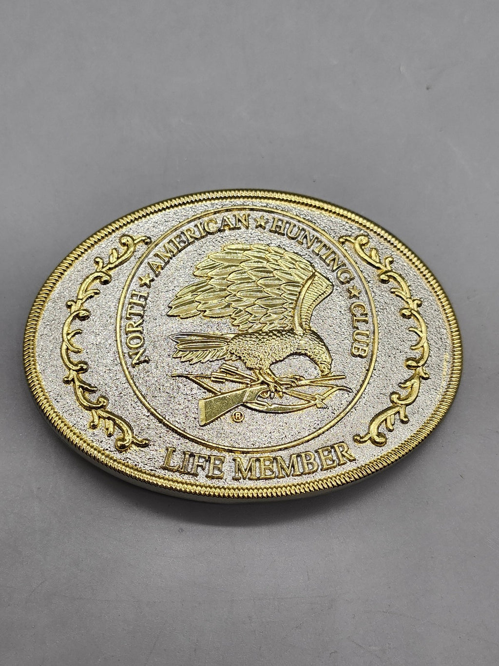 North American Hunting Club Life Member Belt Buckle Mens Gold Western Oval Eagle