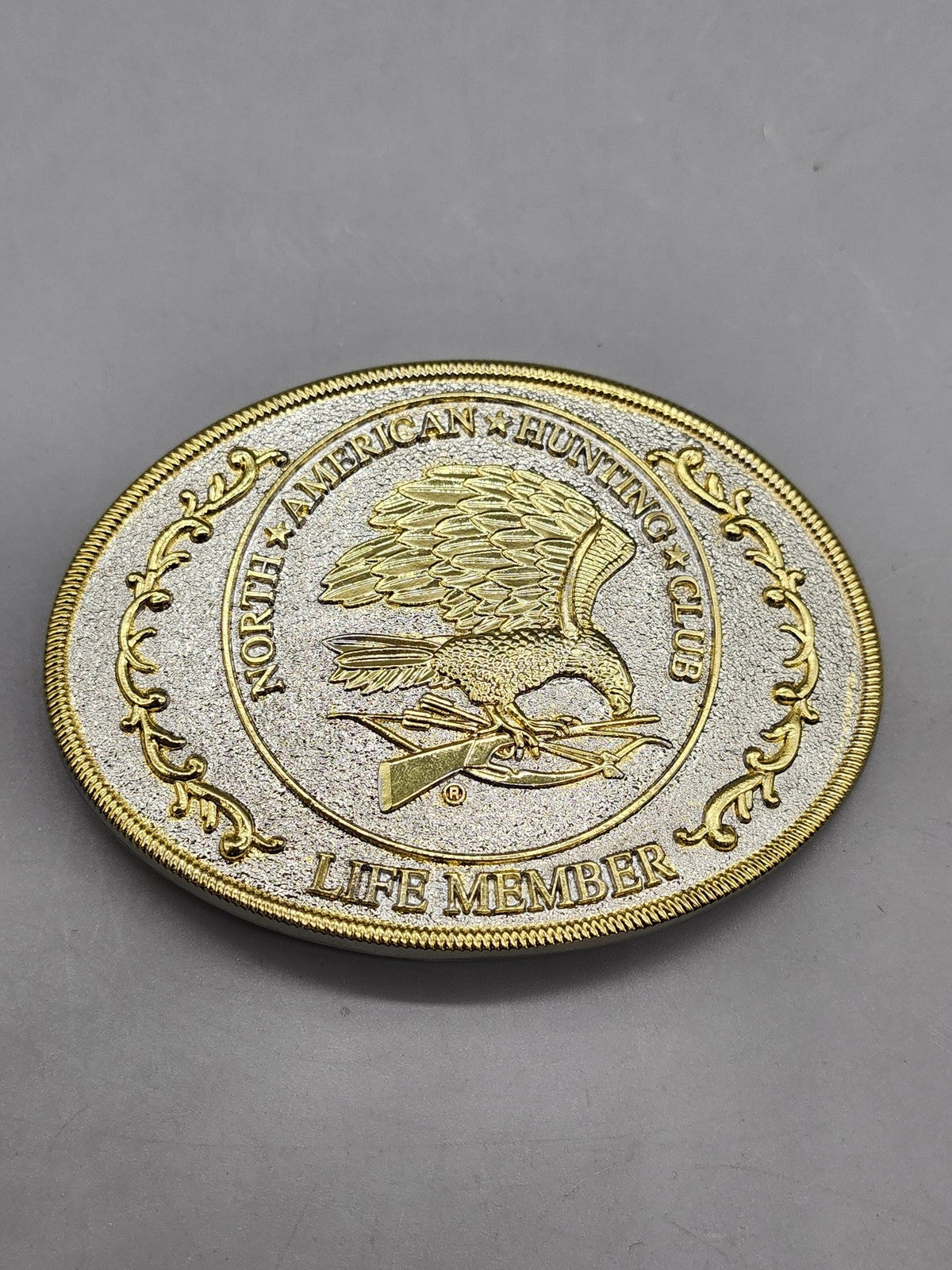 North American Hunting Club Life Member Belt Buckle Mens Gold Western Oval Eagle