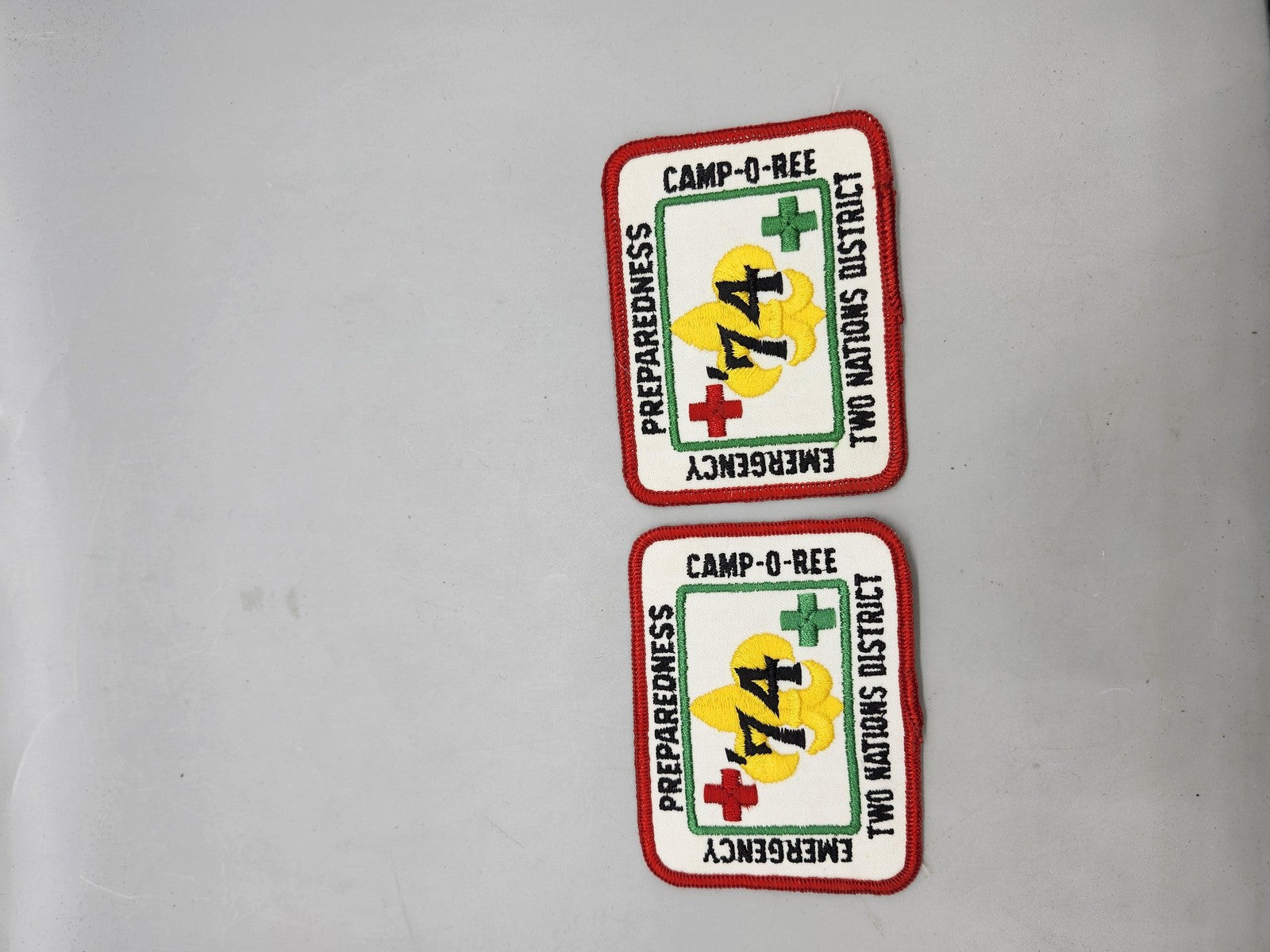 Vintage 1974 Two Nations District Camp-O-Ree Patches Lot 2 White Red Boy Scouts