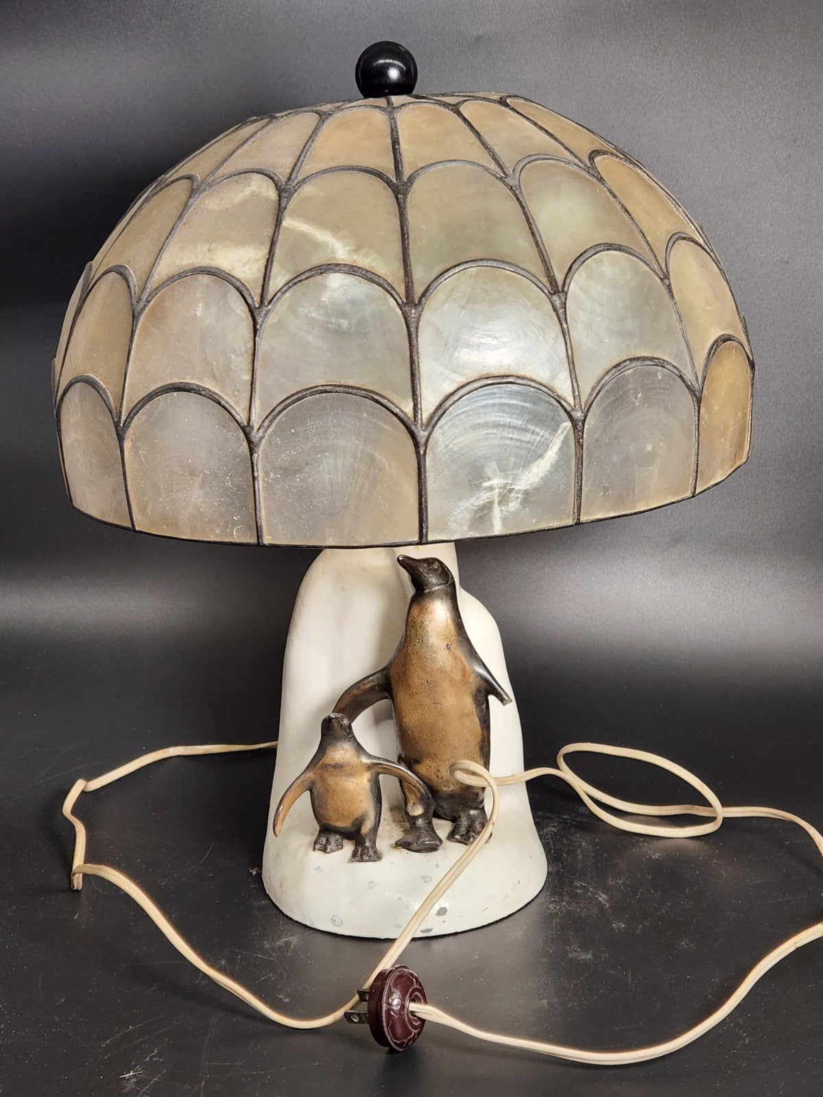 Barclay Penguin Table Lamp Capiz Shell Shade Vintage Sculptural 18” Working