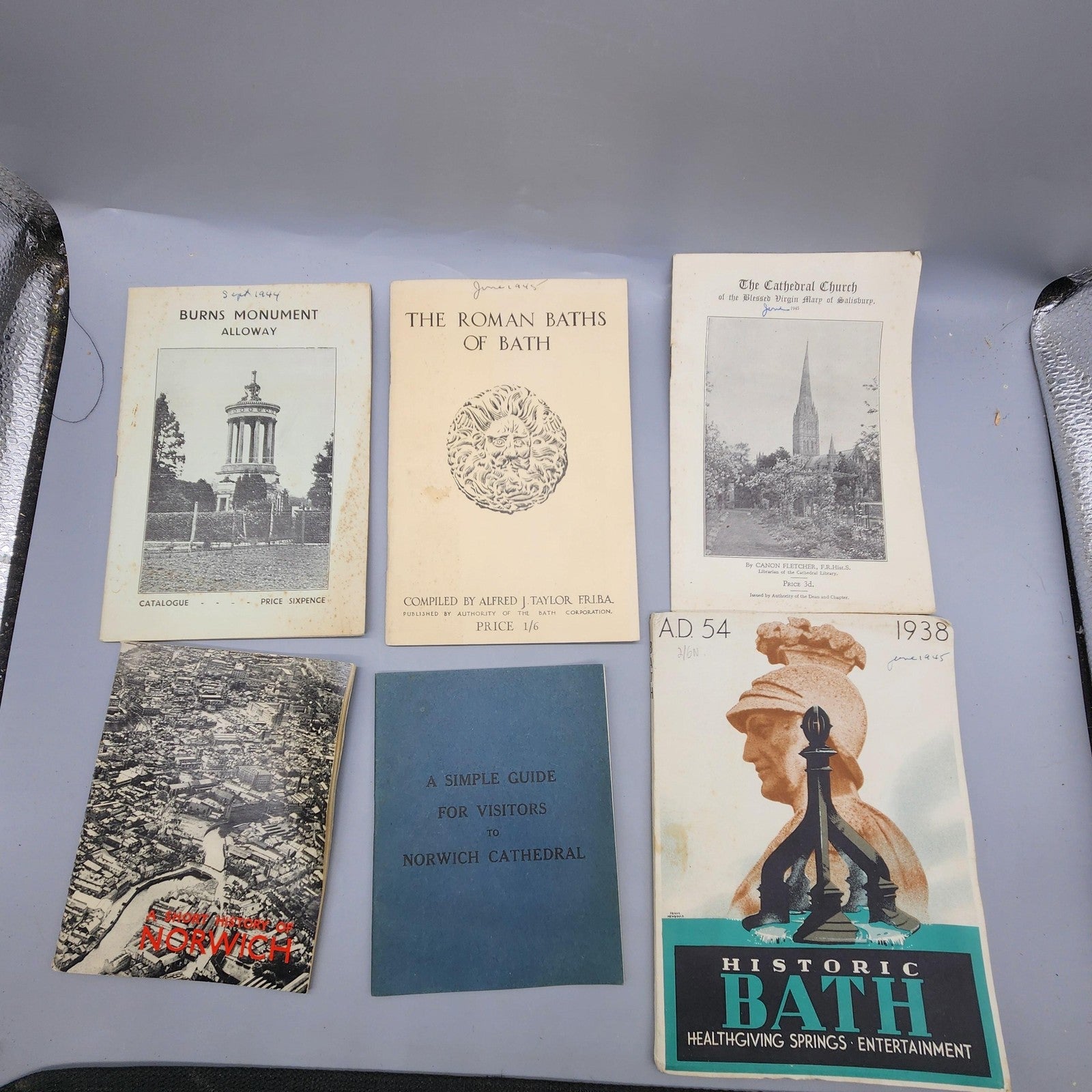 Vintage UK Travel Pamphlet Lot 6 Multi Historic Bath Norwich Salisbury Burns