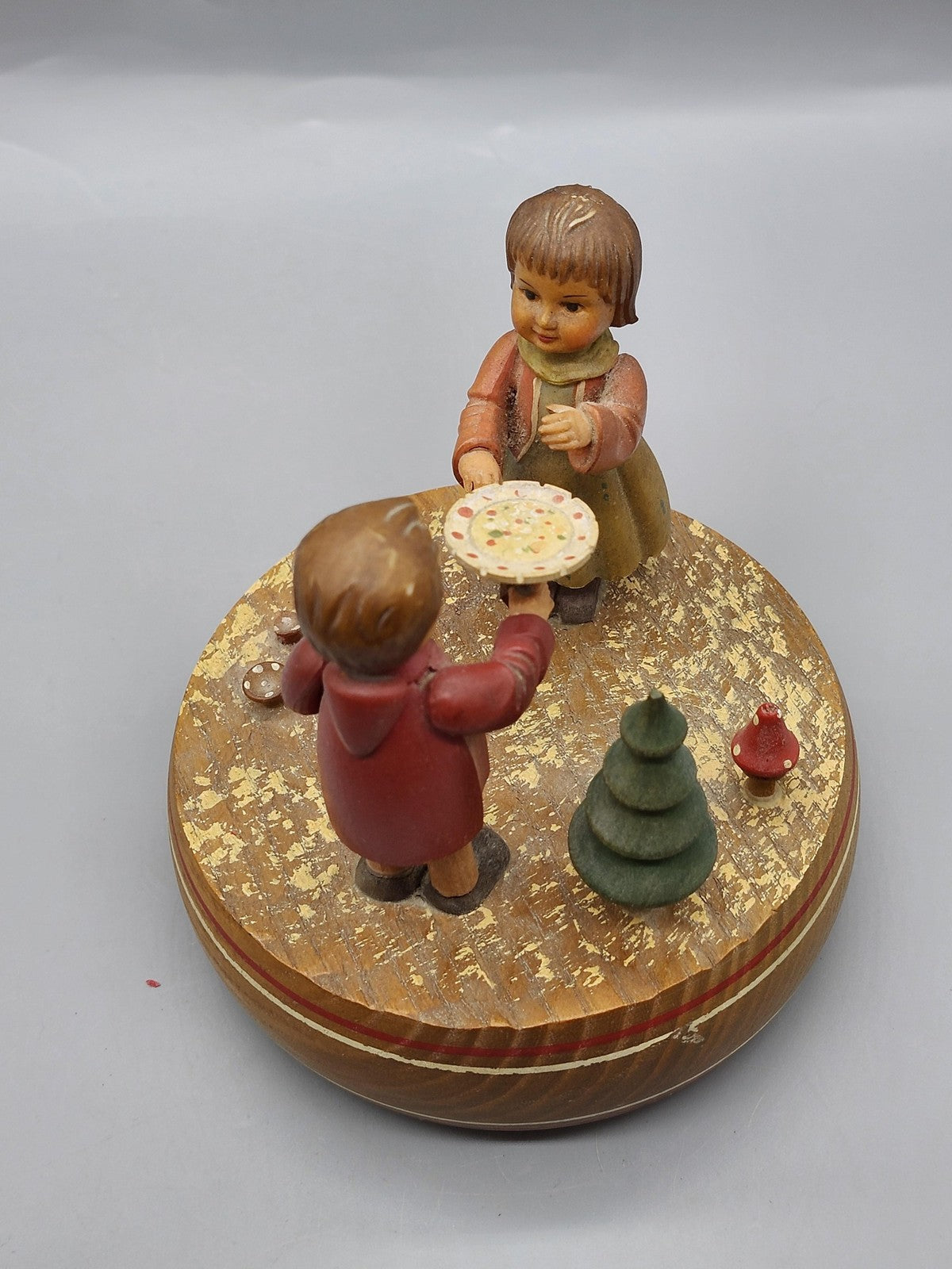 Vintage Thorens Love Story Music Box Children Figurine Wood Switzerland Decor