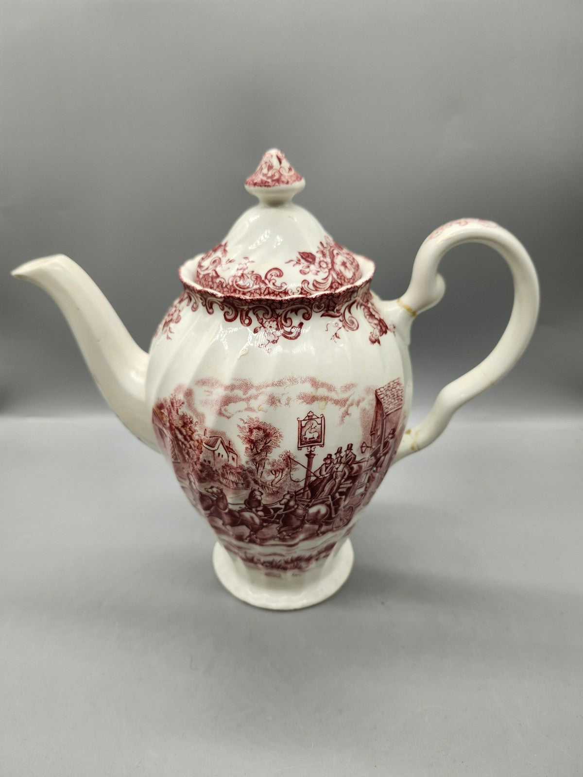 Vintage Johnson Bros Coaching Scenes Red Ironstone Toile Coffee Pot England