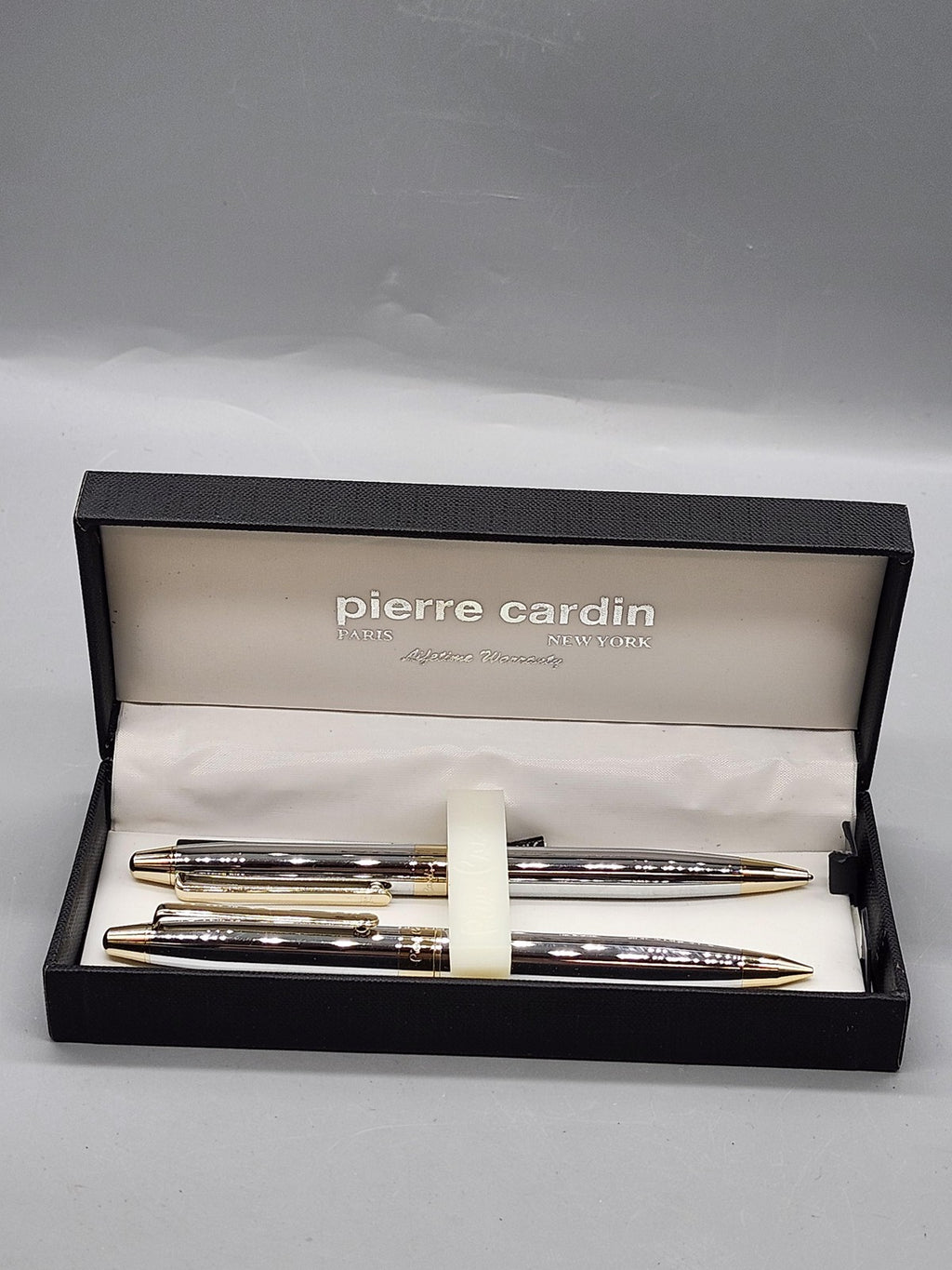 Pierre Cardin Pen Set Silver Gold Tone Metal Gift Box Office Desk Writing