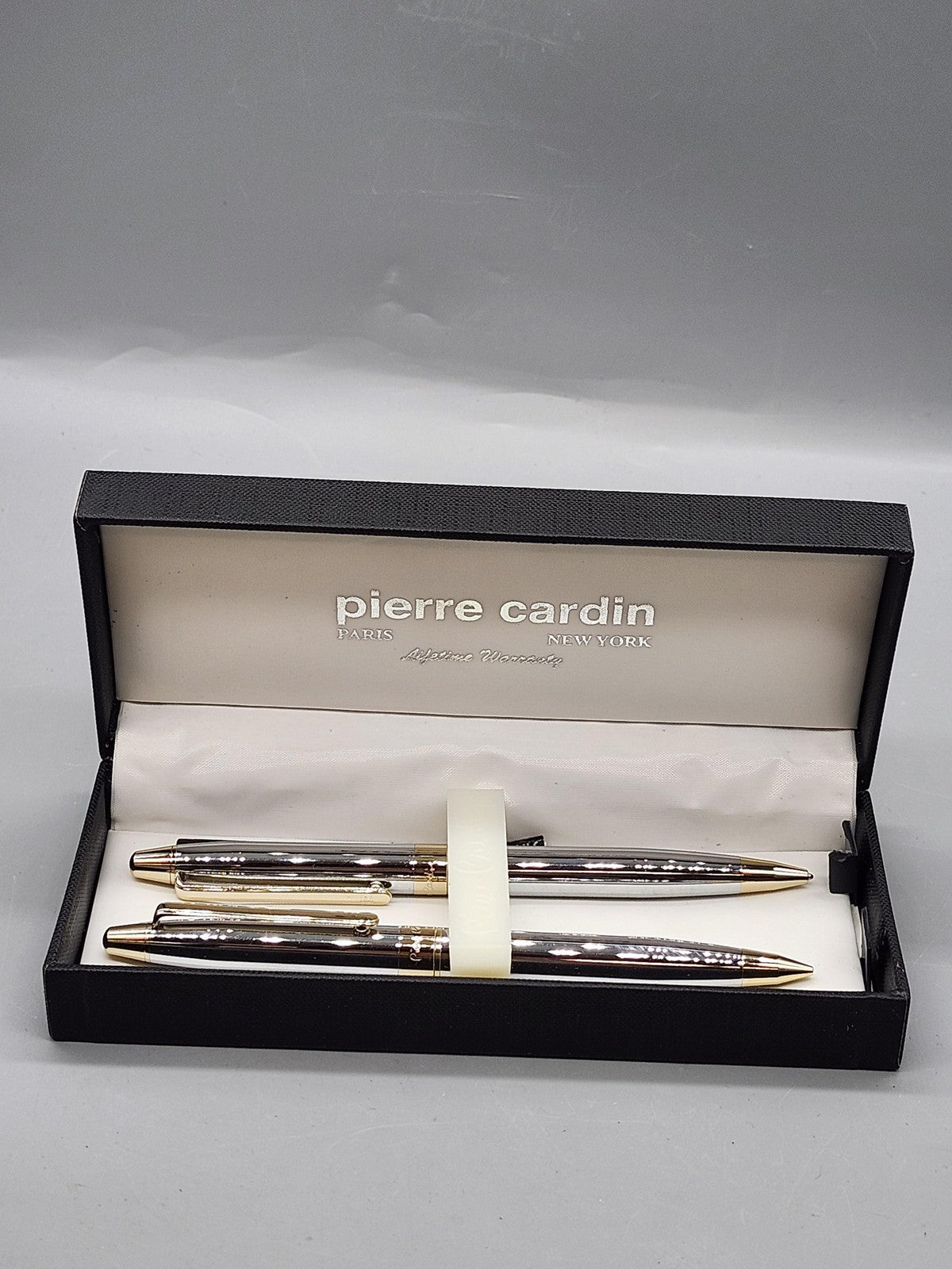 Pierre Cardin Pen Set Silver Gold Tone Metal Gift Box Office Desk Writing