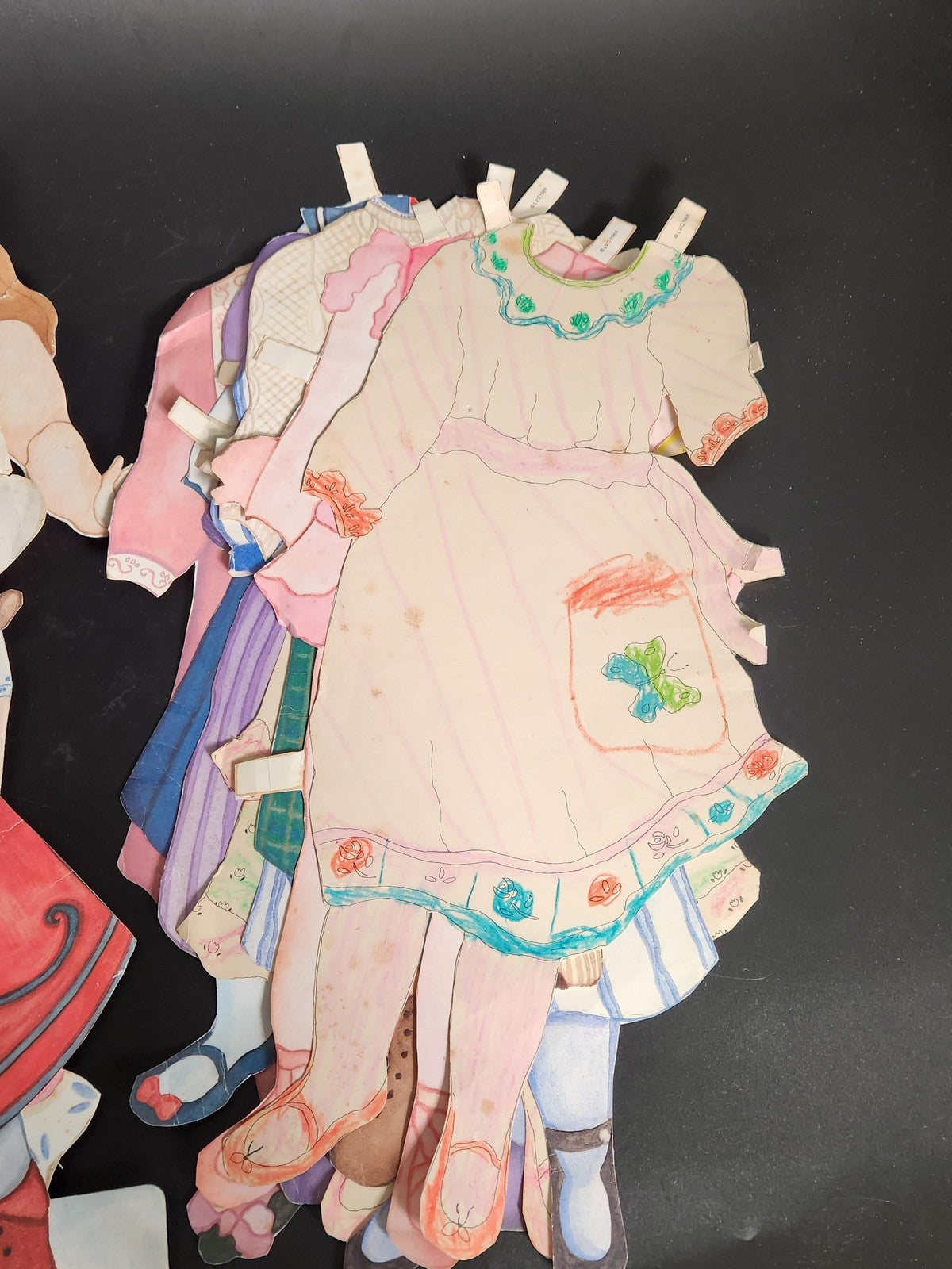Vintage 1988 LVC Large Girl Paper Doll Stand Clothes Outfits Lot Cardboard