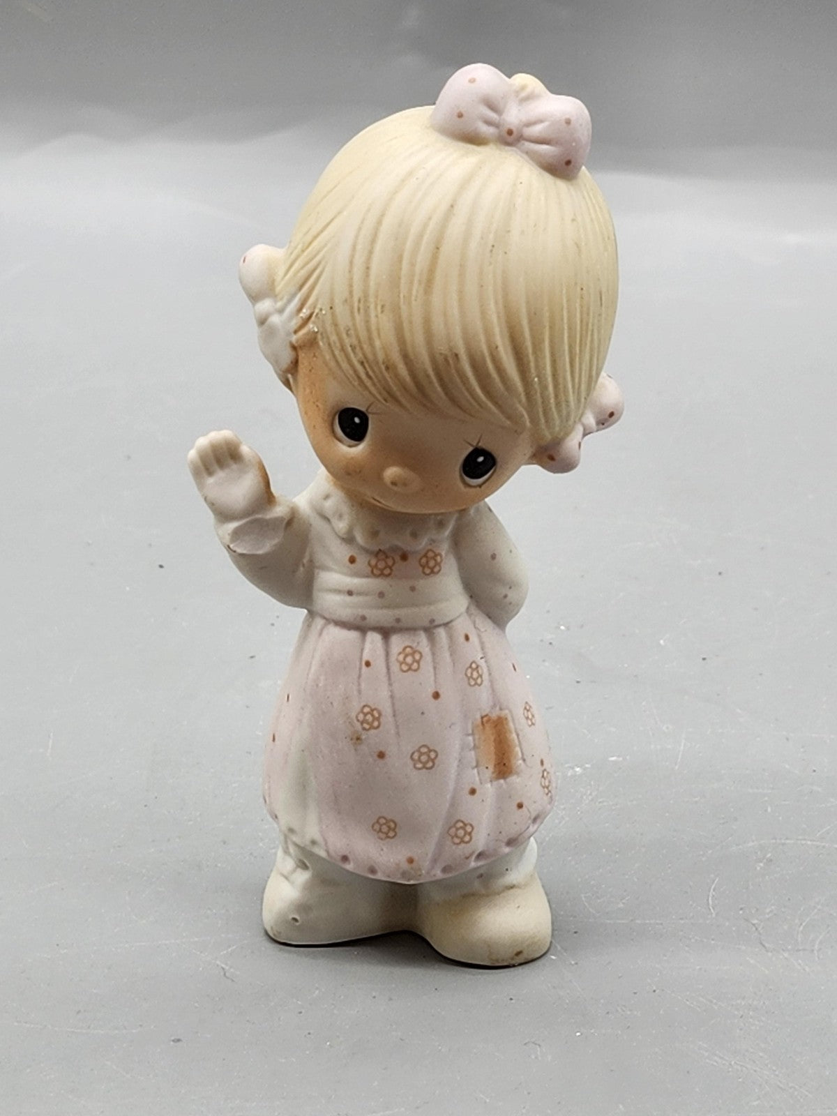 Vintage Unmarked Girl Figurine Small Pink Floral Porcelain Hand Painted Decor