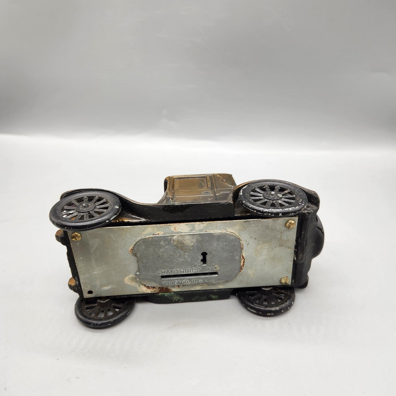 Vintage Banthrico Car Coin Bank Small Bronze Antique Auto Chicago USA Decor