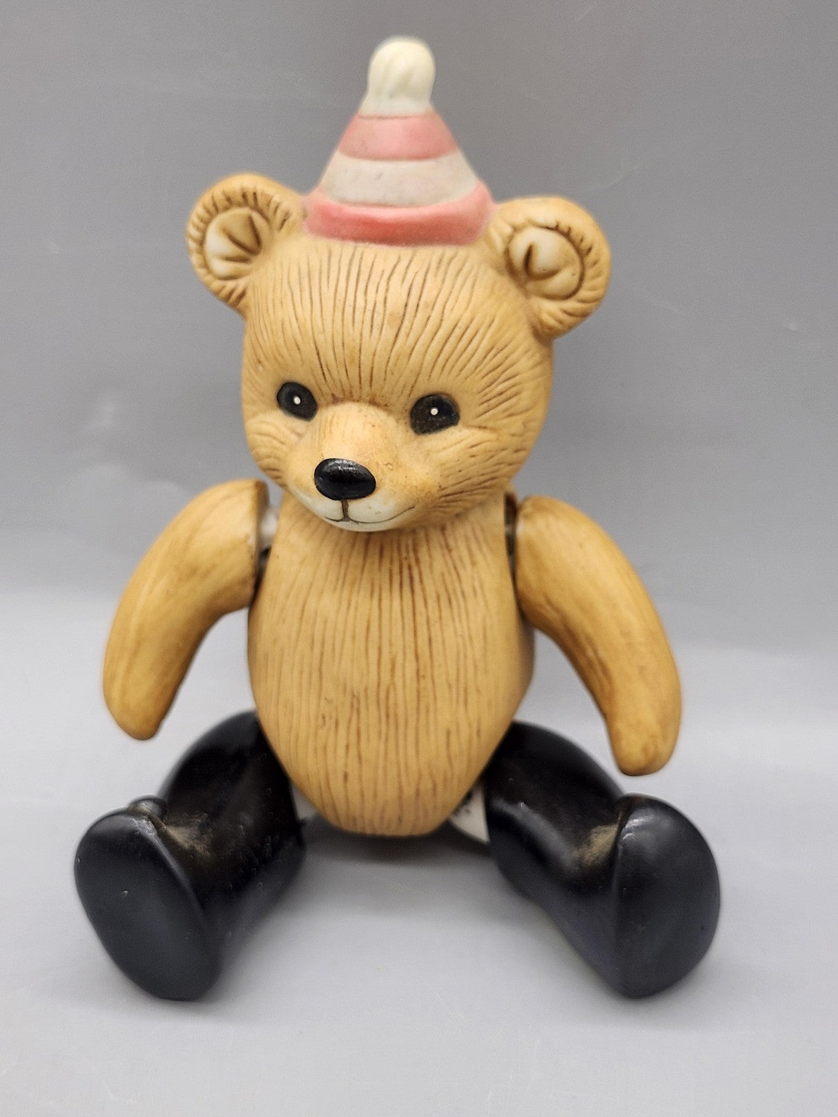 Vintage Homco Bear Figurine Small Party Hat Black Boots Brown Resin Home Decor