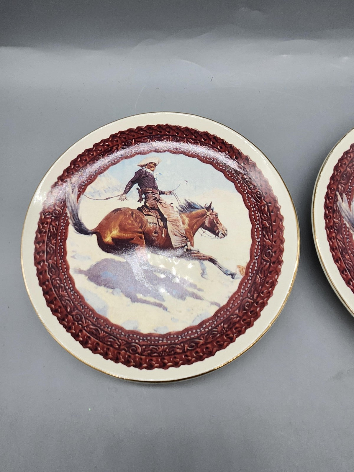 Vintage Enesco The Cowboy Plates Lot 2 Frederic Remington Western Decor
