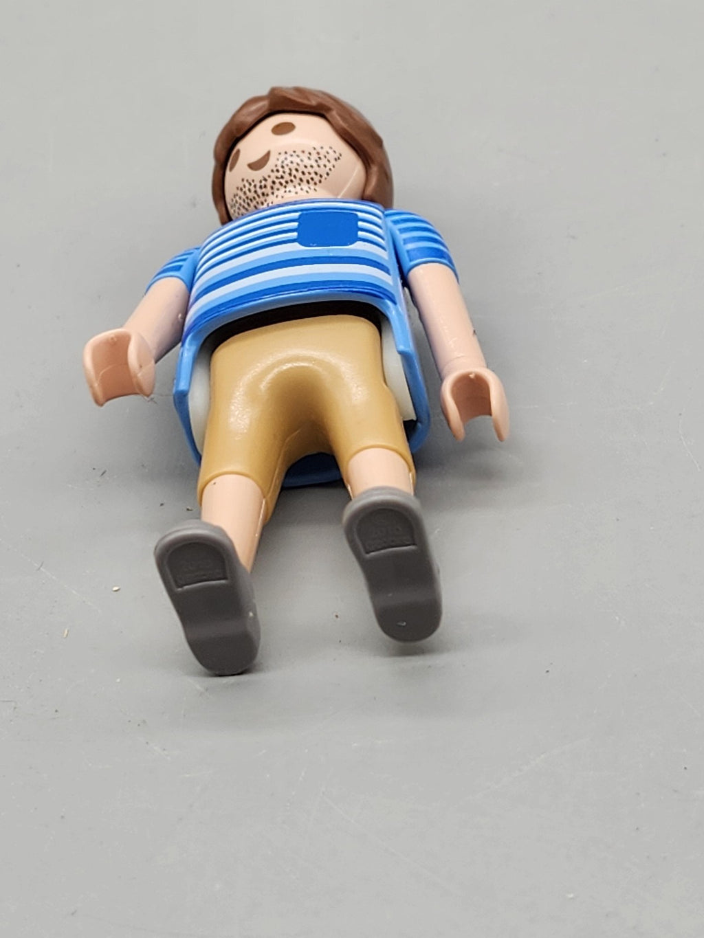 Playmobil Dad Action Figure Blue Striped Shirt Brown Hair Beard Toy Mini Loose