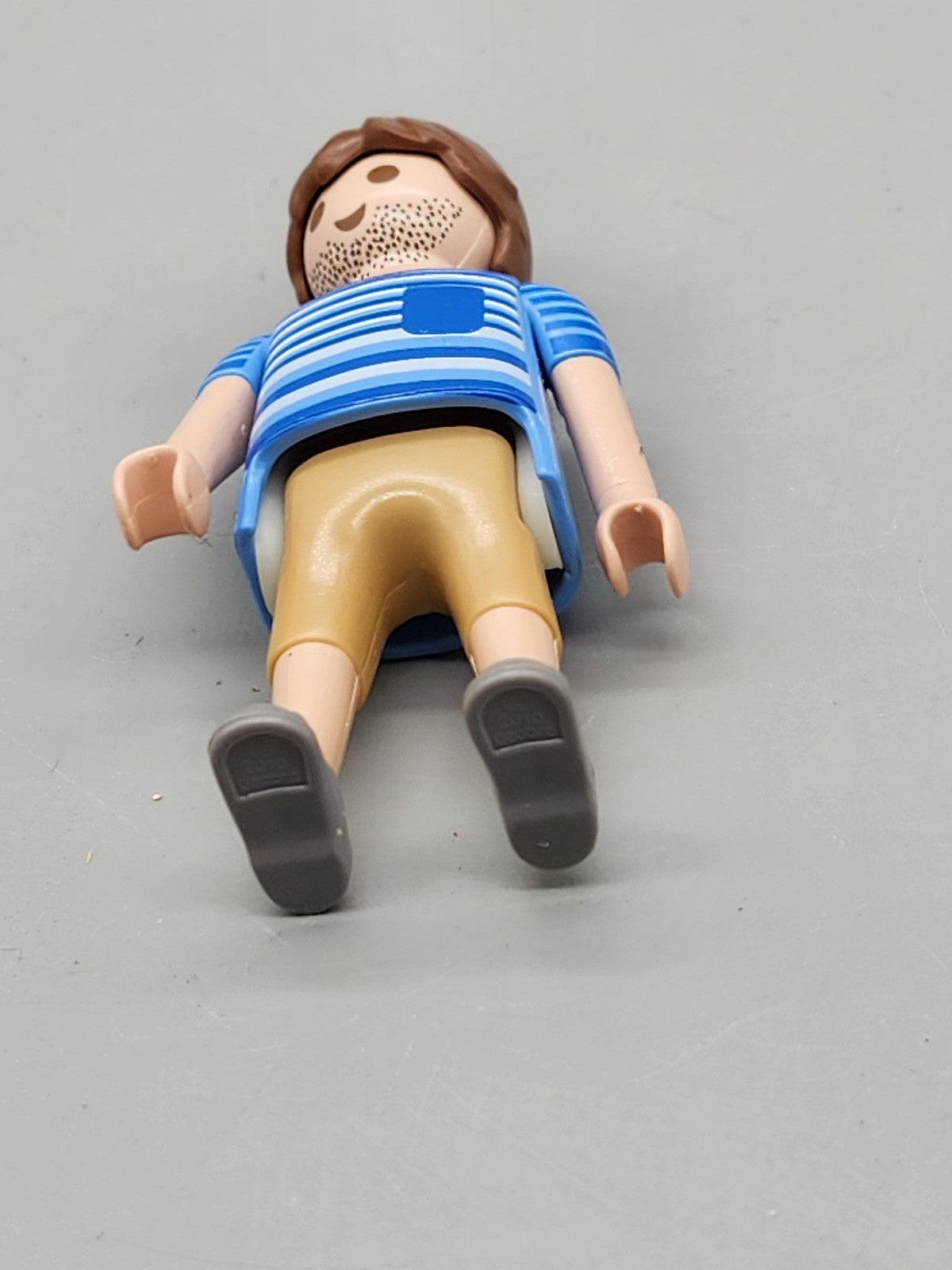 Playmobil Dad Action Figure Blue Striped Shirt Brown Hair Beard Toy Mini Loose