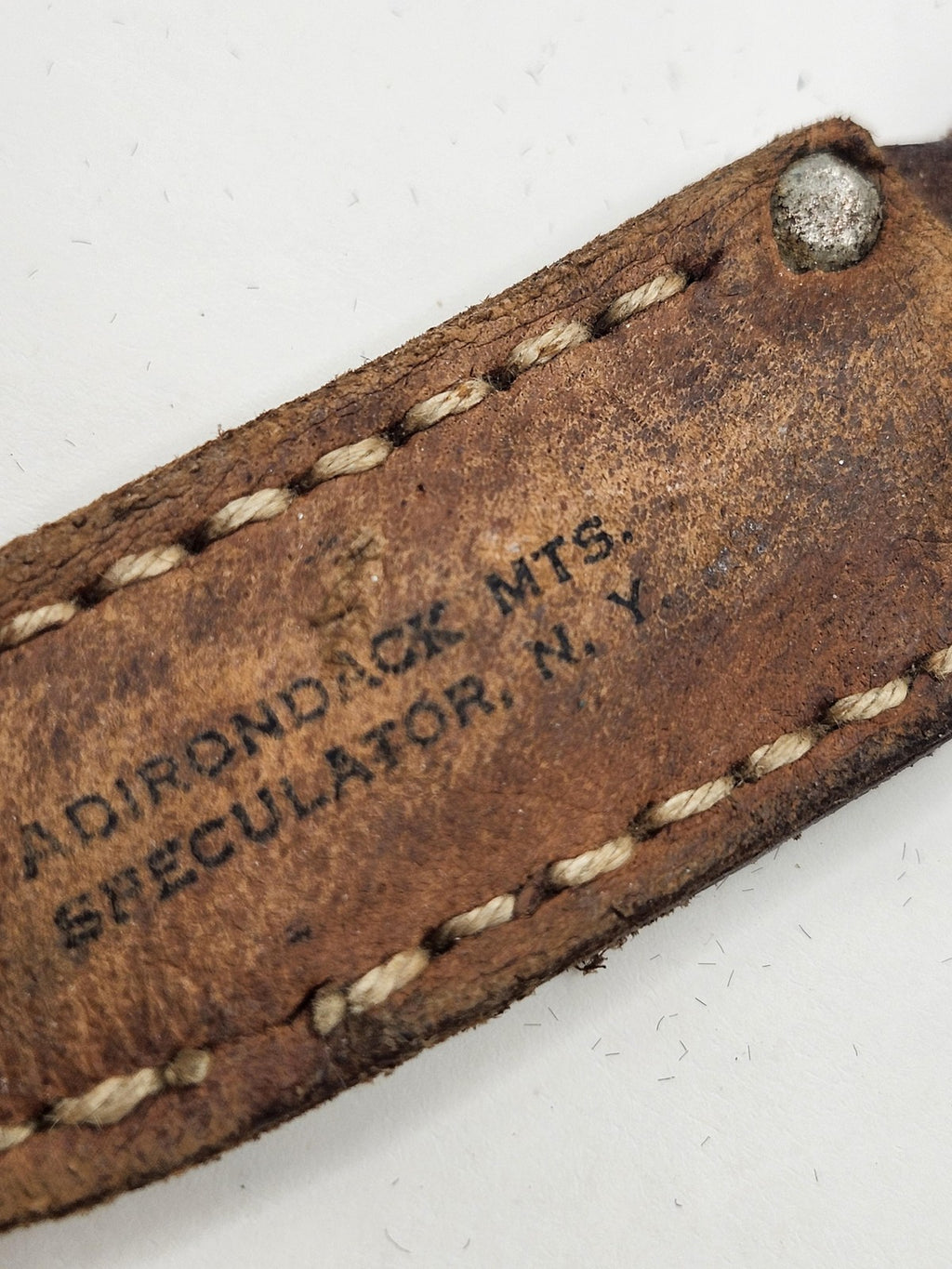 Vintage Mini Hunting Knife Fixed Blade Plastic Handle Brown Leather Sheath USA