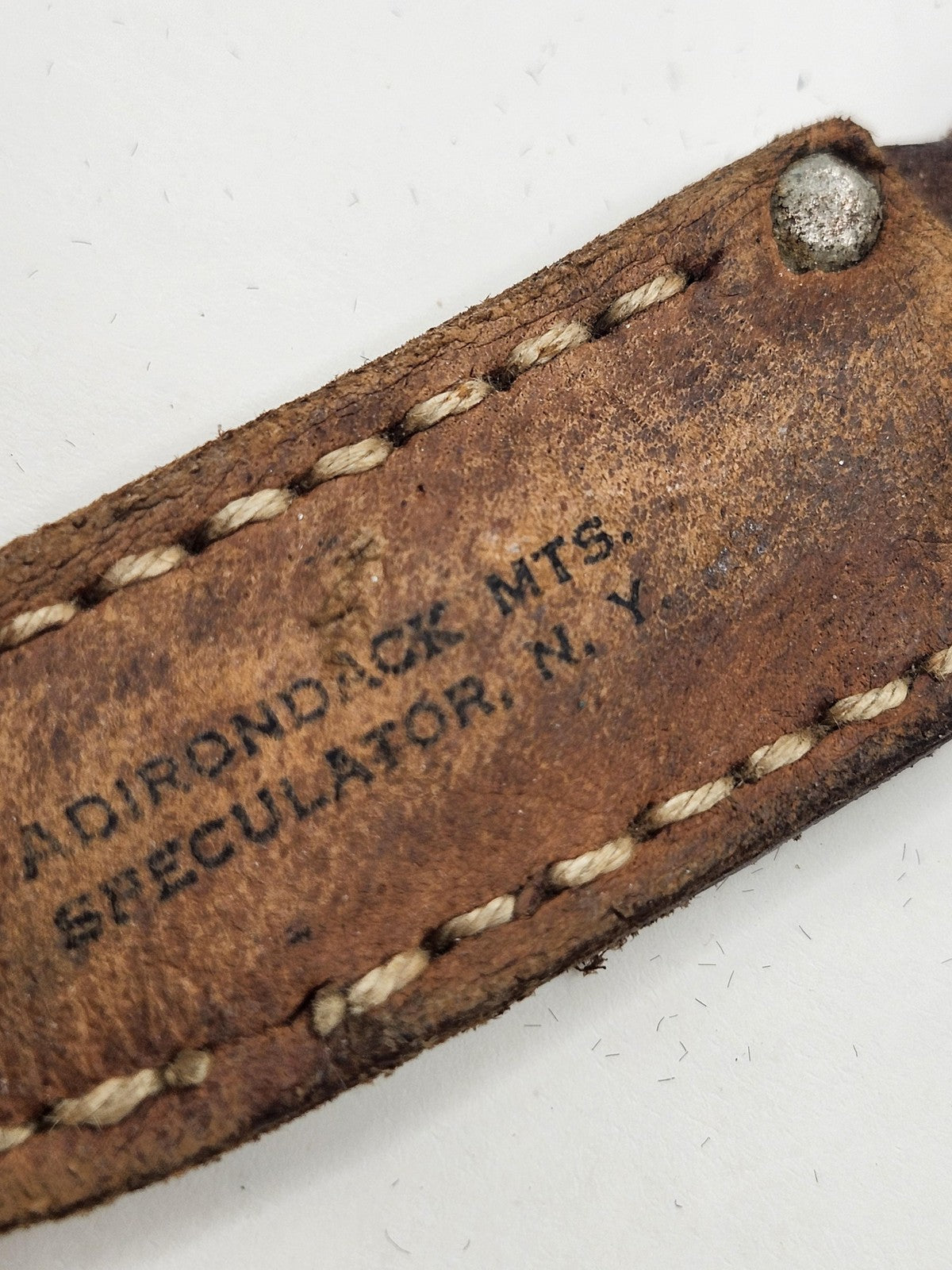 Vintage Mini Hunting Knife Fixed Blade Plastic Handle Brown Leather Sheath USA