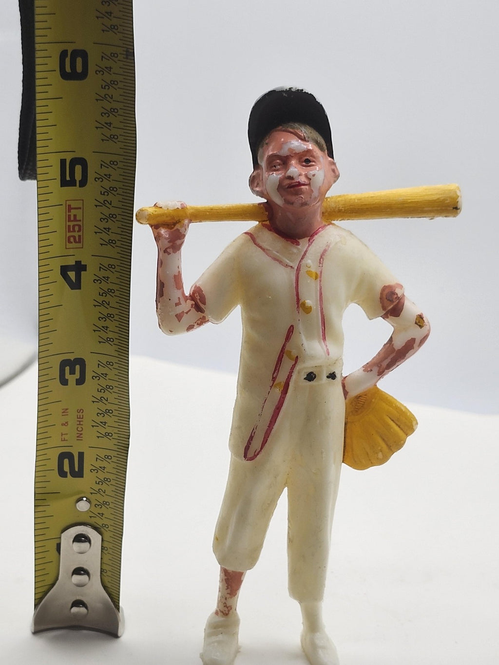 Vintage Baseball Player Action Figure 5in Plastic Toy Loose White Uniform Bat