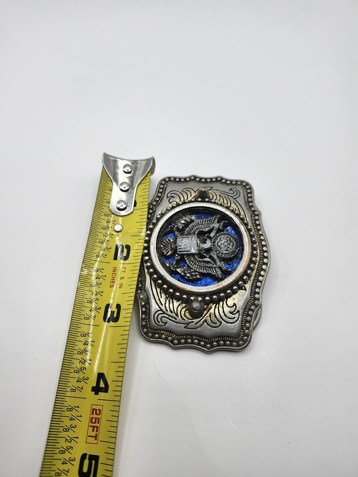 Eagle Crest USA Belt Buckle Mens Silver Metal Western Rectangular Blue Logo