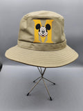 Disney Mickey Mouse Hat Bucket Fitted Mens Medium Beige Twill Wide Brim USA