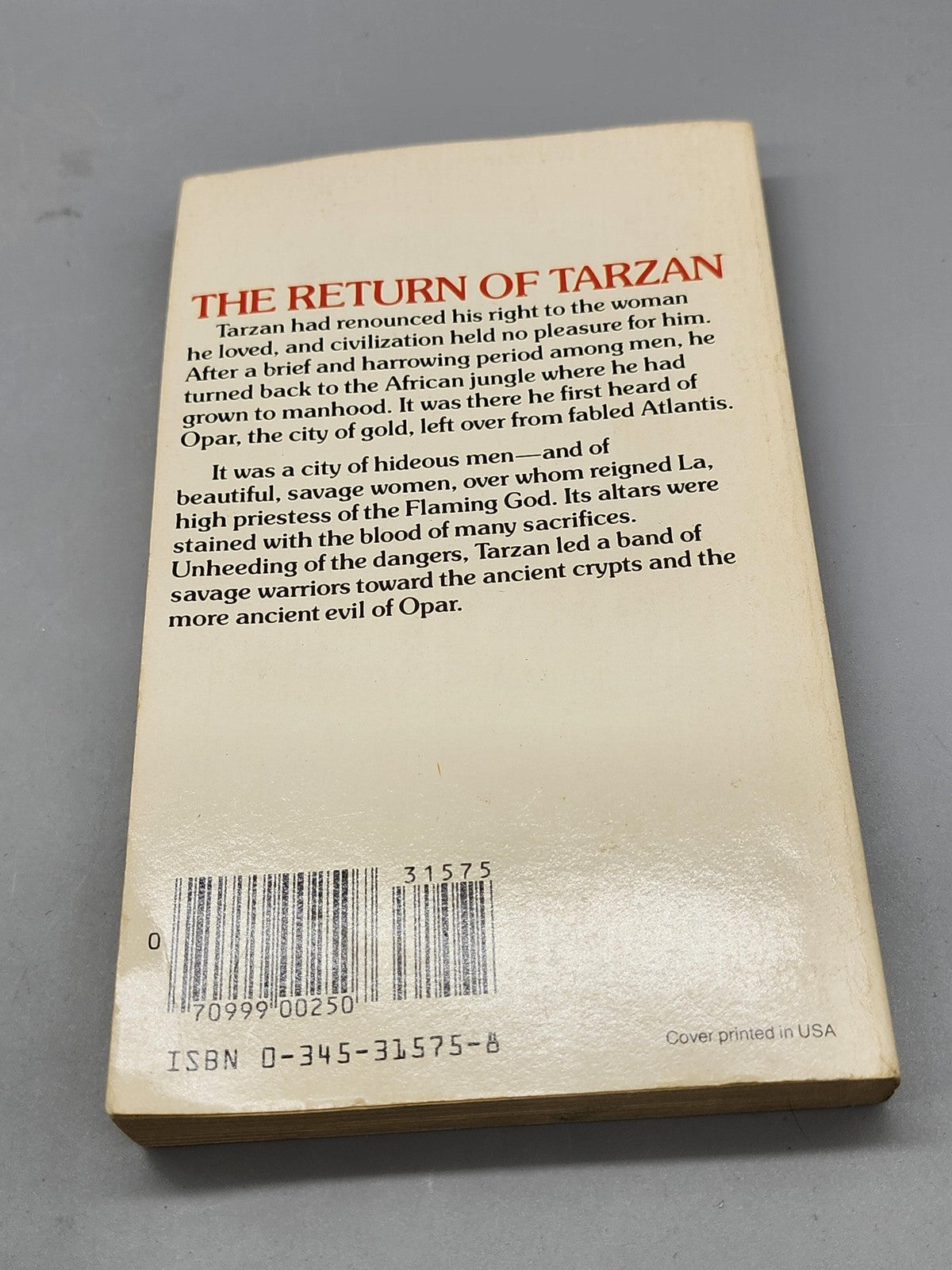 Vintage The Return Of Tarzan Edgar Rice Burroughs Cream PB Ballantine USA 1984