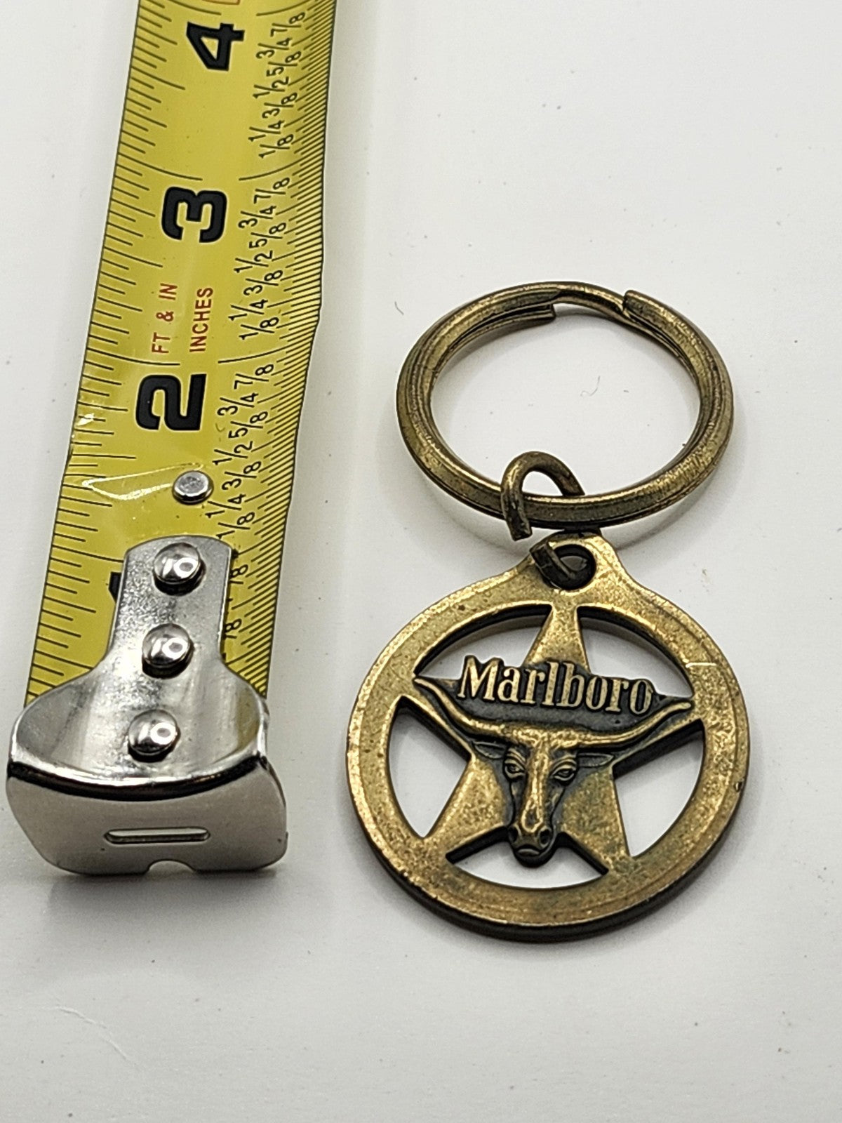 Vintage Marlboro Longhorn Steer Star Keychain Brass Gold Tone Western Decor