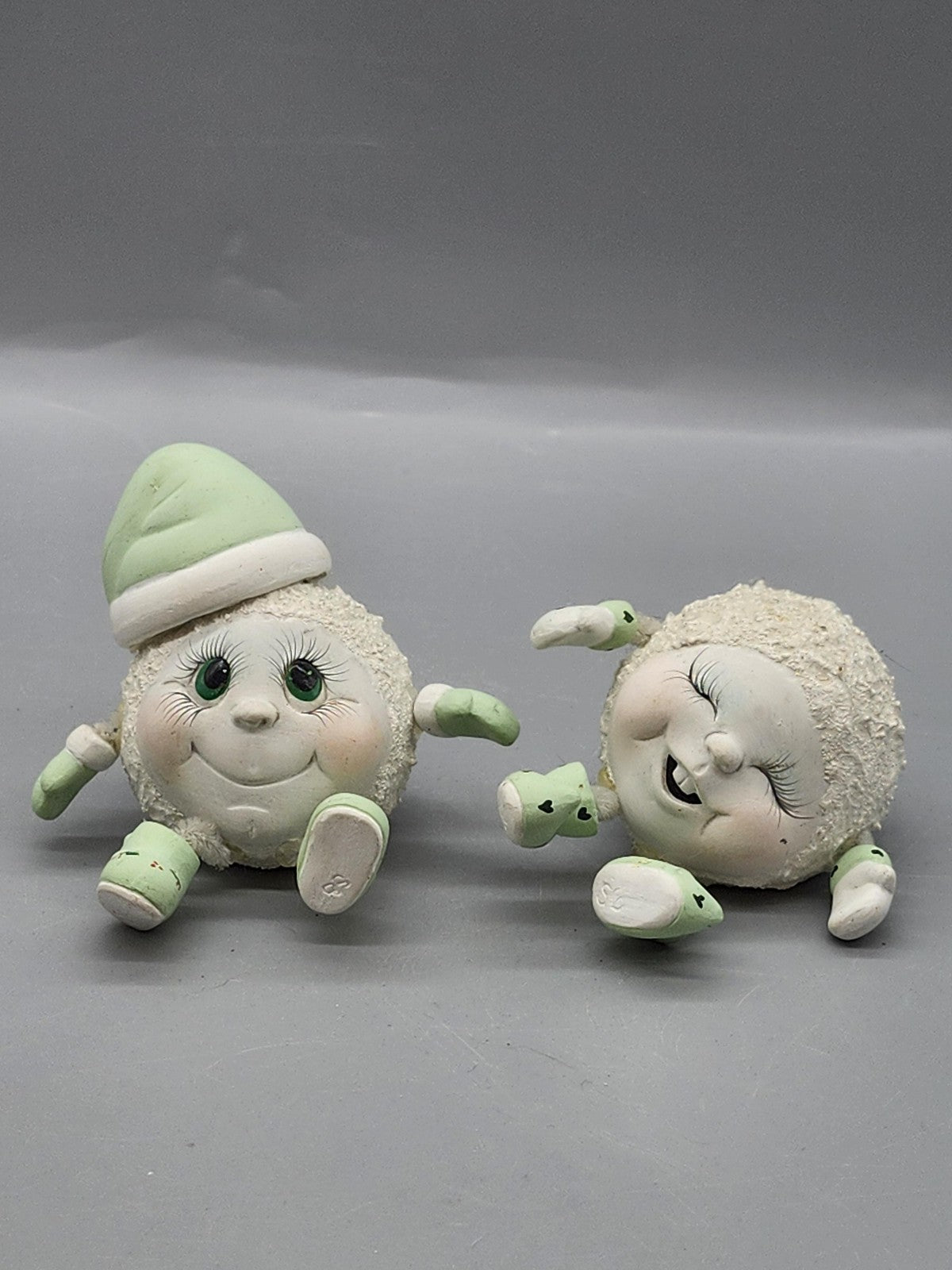 Vintage 1992 SG Snowman Figurines Lot 2 Small White Ceramic Christmas Decor
