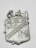Vintage Heraldic Shield Crest Emblem Silver Tone Metal Castle Anchor Gothic