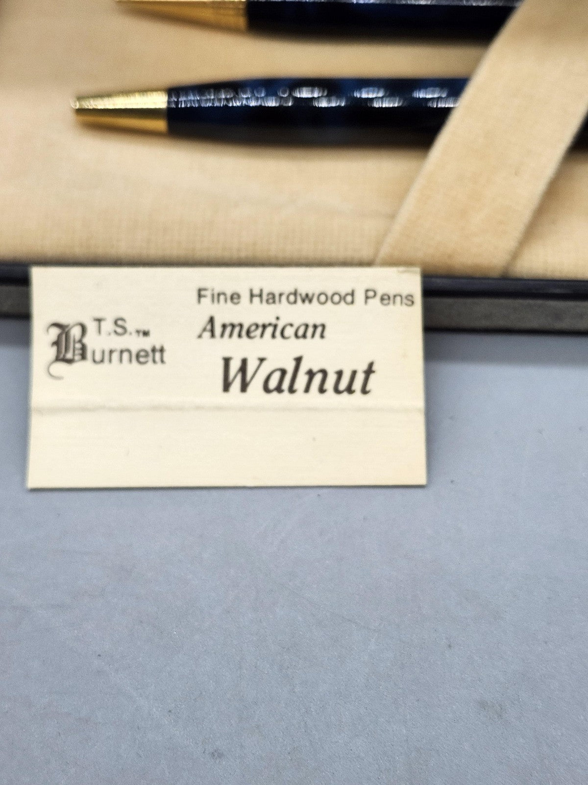 T.S. Burnett Pen Pencil Gift Set Lot 2 American Walnut Wood Gold Tone Case