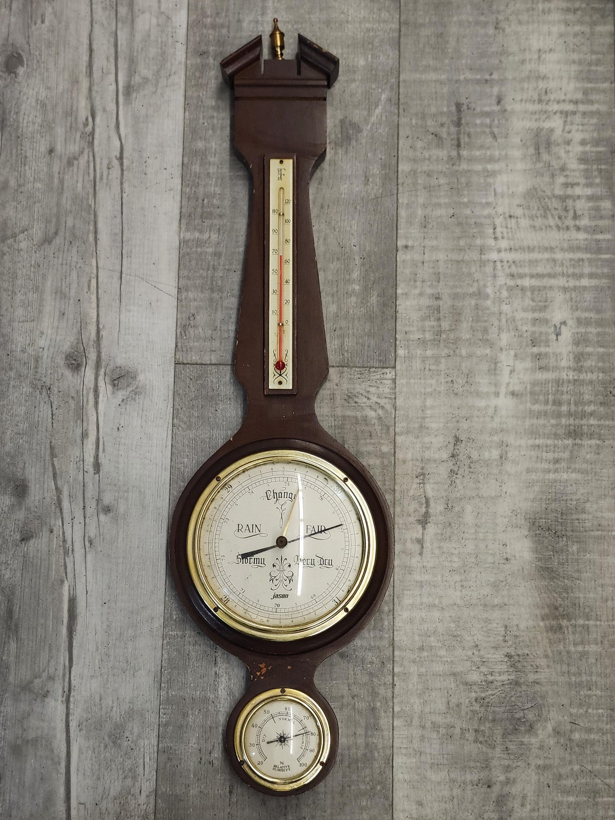 Vintage Jason Wall Barometer Thermometer Hygrometer Brown Wood Weather Decor