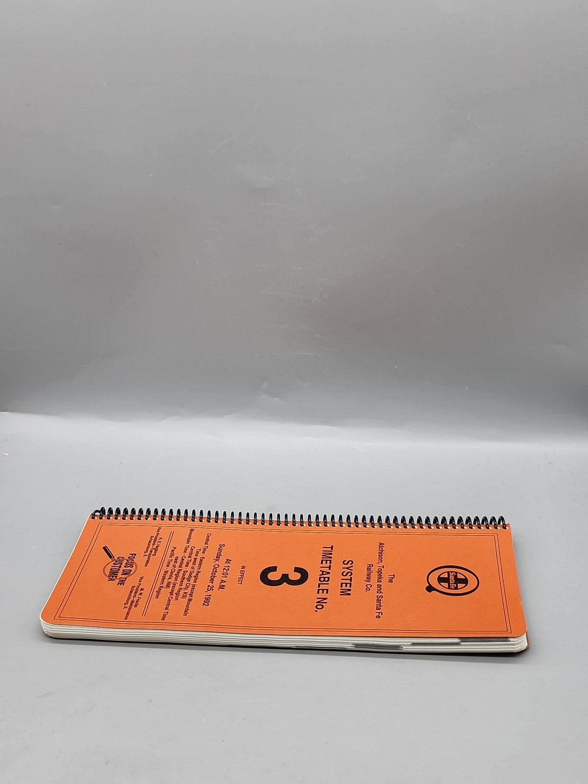 Vintage Atchison Topeka Santa Fe Railway System Timetable No 3 Orange 1992 Book