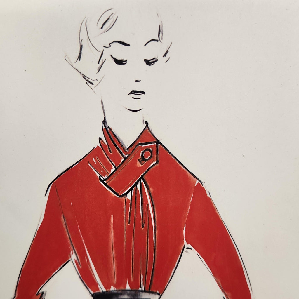 Fashion Woman Red Dress Original Ink Illustration Drawing Matted 14x11 Art