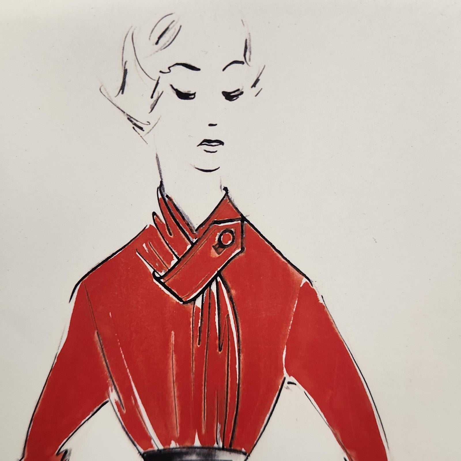Fashion Woman Red Dress Original Ink Illustration Drawing Matted 14x11 Art