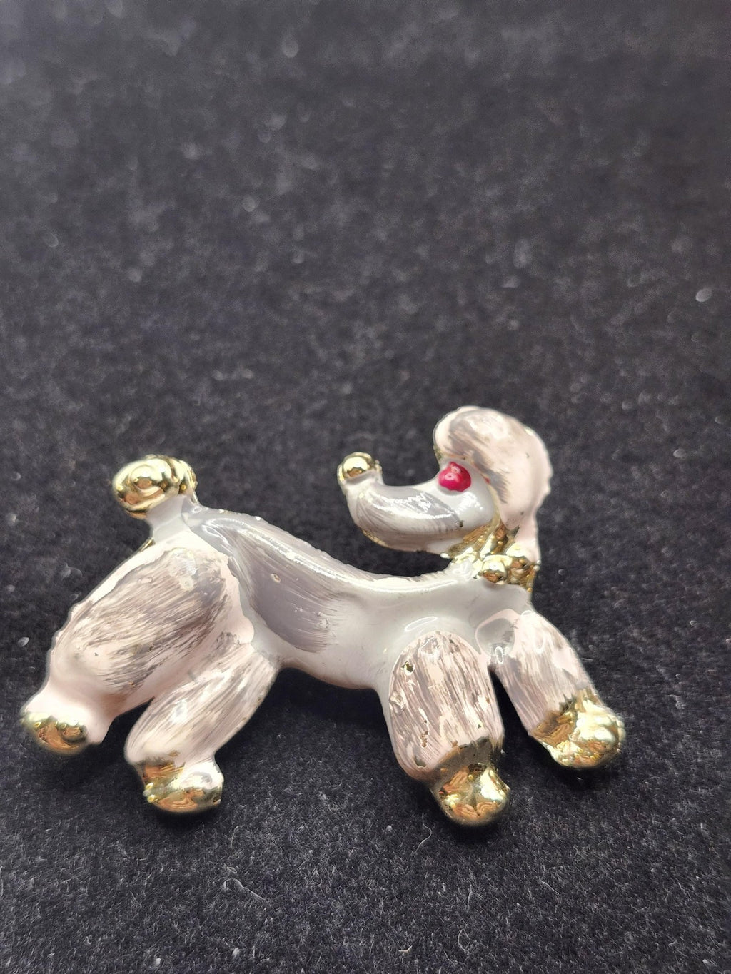 Poodle Dog Brooch Pin White Enamel Gold Tone Red Eye Animal Jewelry Cute Gift
