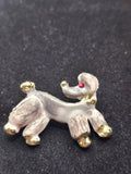 Poodle Dog Brooch Pin White Enamel Gold Tone Red Eye Animal Jewelry Cute Gift