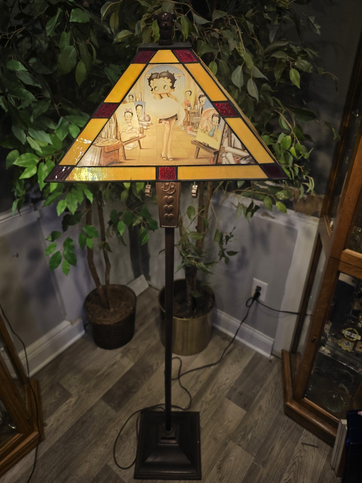 Rare 64” Betty Boop Stained Glass Floor Lamp 4 Scene Panels HTF