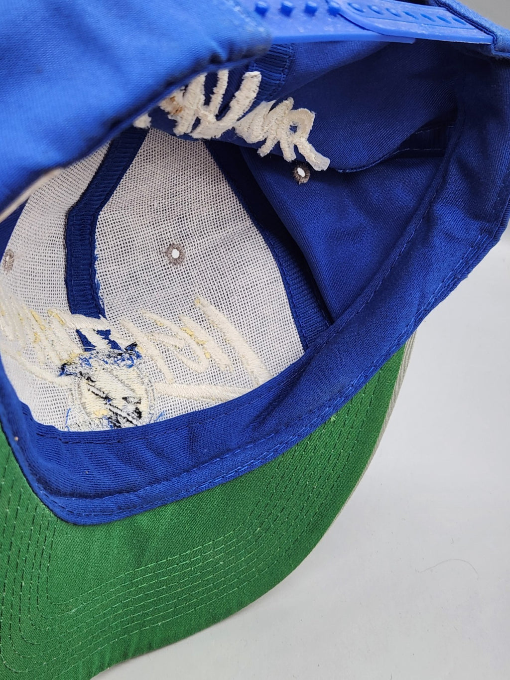 Vintage Tampa Bay Lightning Snapback Hat NHL Script Logo AJD Blue White 1990s