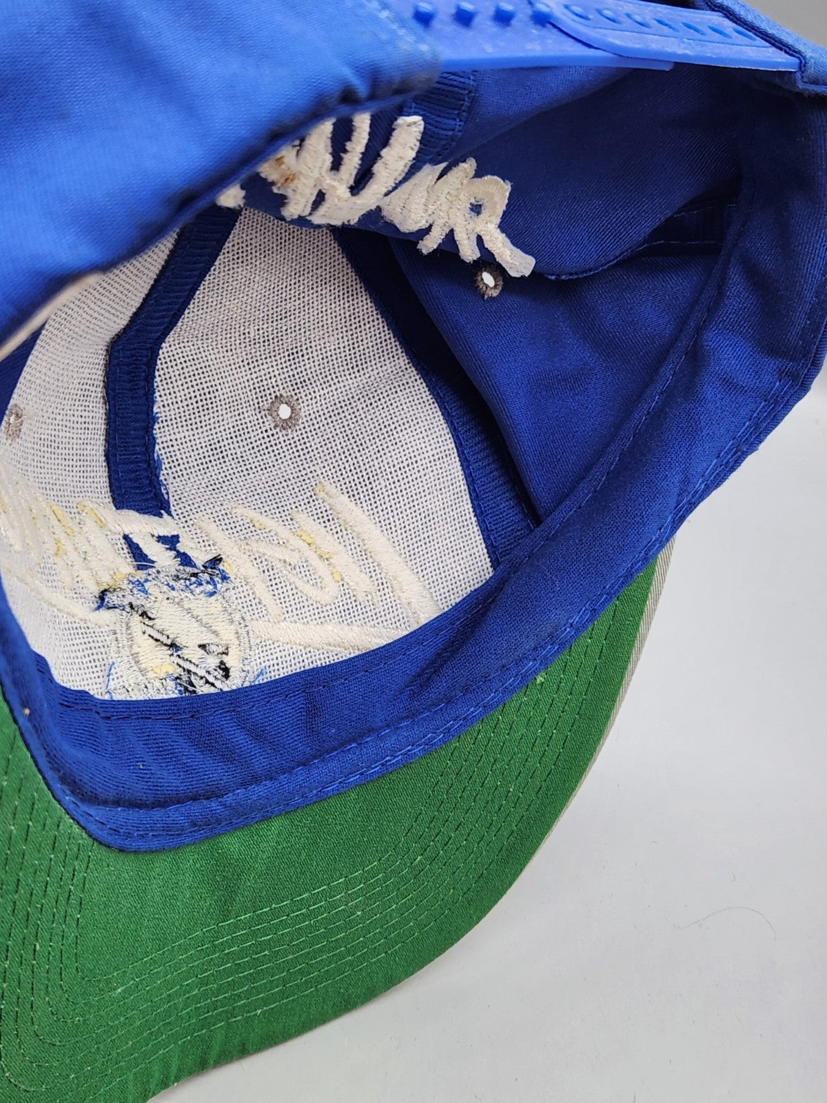 Vintage Tampa Bay Lightning Snapback Hat NHL Script Logo AJD Blue White 1990s