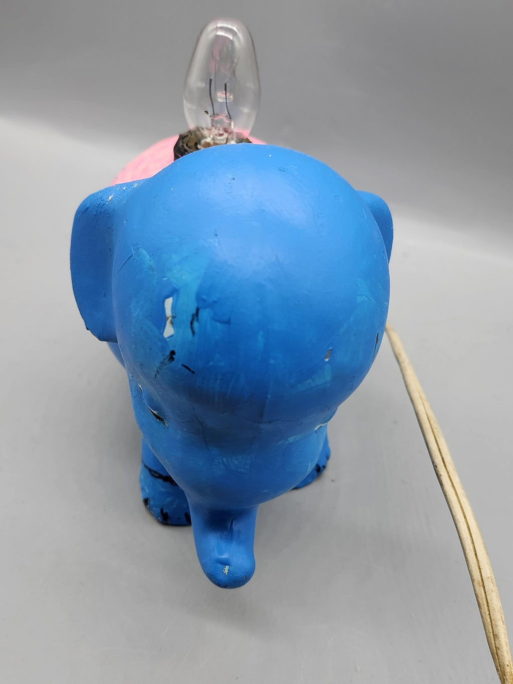 Vintage Chalkware Blue Elephant Bedside Lamp Plug In Nursery Night Light Pinky